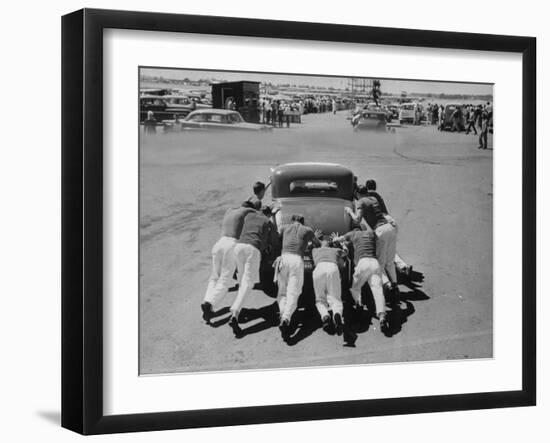 Men Pushing Car During Nat. Hot Rod Assoc. Drag Meet-Ralph Crane-Framed Photographic Print