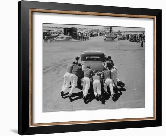 Men Pushing Car During Nat. Hot Rod Assoc. Drag Meet-Ralph Crane-Framed Photographic Print