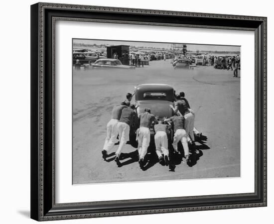 Men Pushing Car During Nat. Hot Rod Assoc. Drag Meet-Ralph Crane-Framed Photographic Print