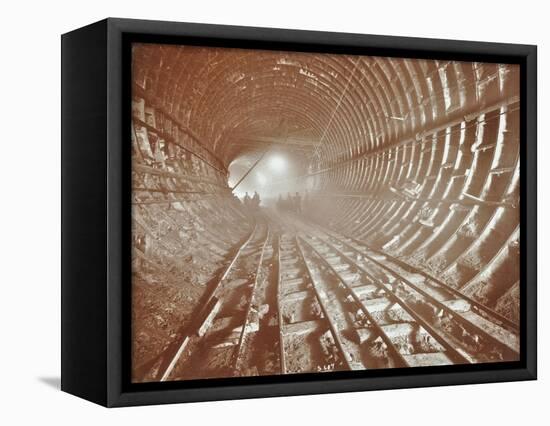 Men Pushing Railway Trucks Along the Rotherhithe Tunnel, Stepney, London, June 1907-null-Framed Premier Image Canvas