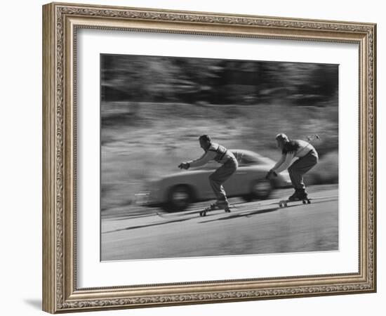 Men Roller Skiing in the Streets-null-Framed Photographic Print