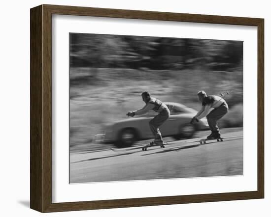 Men Roller Skiing in the Streets-null-Framed Photographic Print