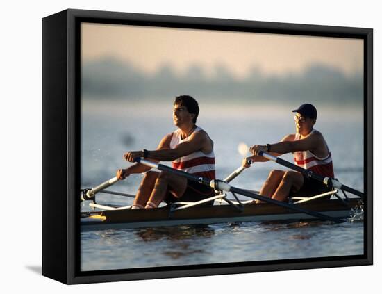 Men's Pairs Rowing Team in Action, Vancouver Lake, Washington, USA-null-Framed Premier Image Canvas