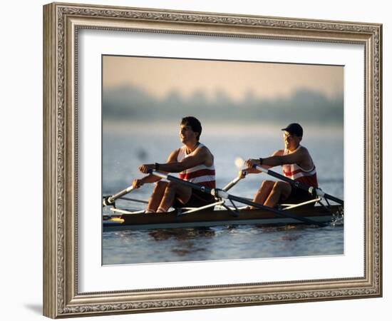 Men's Pairs Rowing Team in Action, Vancouver Lake, Washington, USA-null-Framed Photographic Print