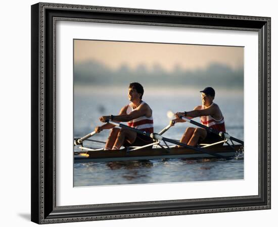 Men's Pairs Rowing Team in Action, Vancouver Lake, Washington, USA-null-Framed Photographic Print