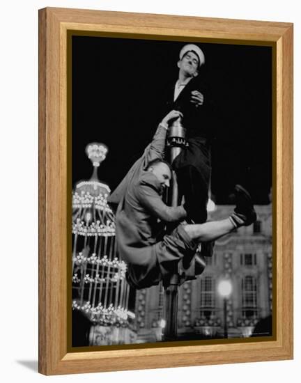 Men Struggling to Gain Vantage Point to Watch the Celebration of Coronation of Queen Elizabeth Ii-Thomas D^ Mcavoy-Framed Premier Image Canvas