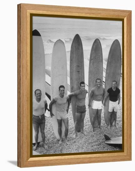 Men Surfing at Waikiki Club-null-Framed Premier Image Canvas