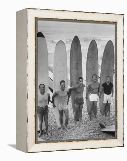 Men Surfing at Waikiki Club-null-Framed Premier Image Canvas