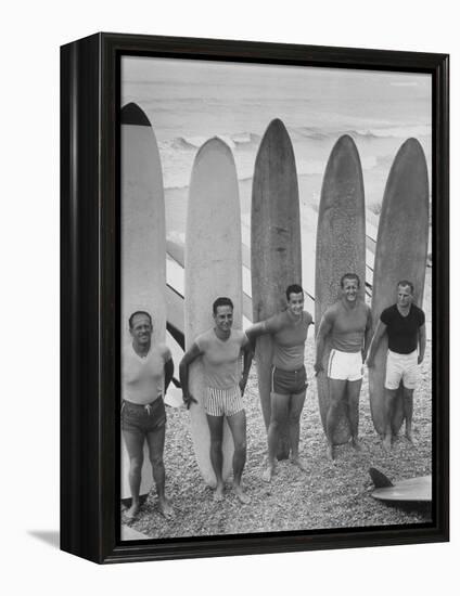 Men Surfing at Waikiki Club-null-Framed Premier Image Canvas