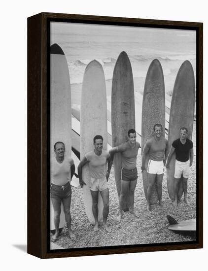 Men Surfing at Waikiki Club-null-Framed Premier Image Canvas