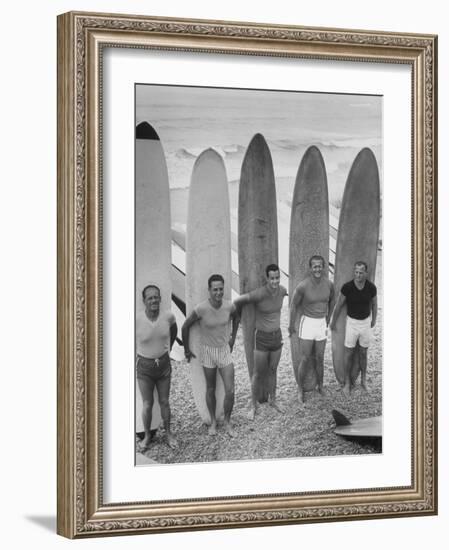 Men Surfing at Waikiki Club-null-Framed Photographic Print