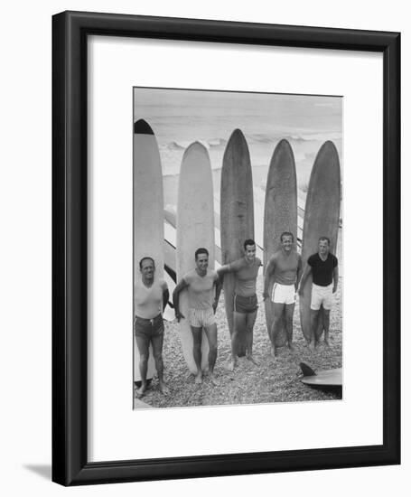 Men Surfing at Waikiki Club-null-Framed Photographic Print