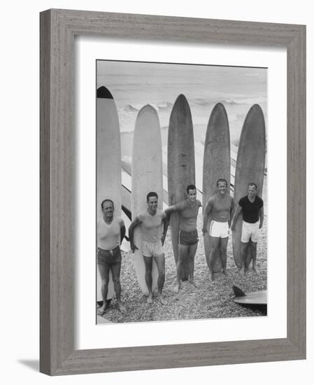 Men Surfing at Waikiki Club-null-Framed Photographic Print