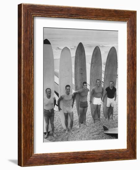 Men Surfing at Waikiki Club-null-Framed Photographic Print