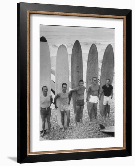 Men Surfing at Waikiki Club-null-Framed Photographic Print