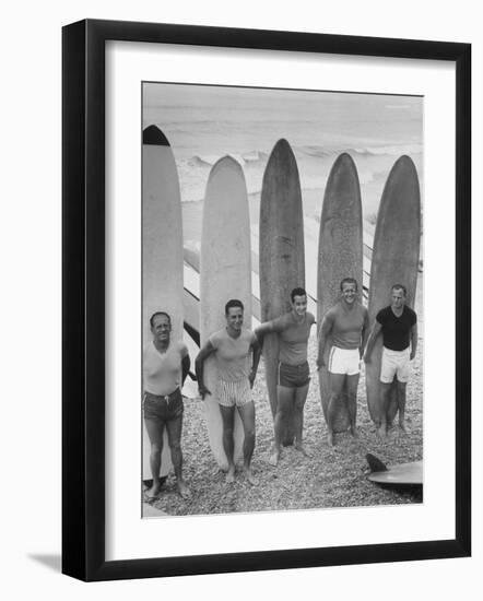 Men Surfing at Waikiki Club-null-Framed Photographic Print