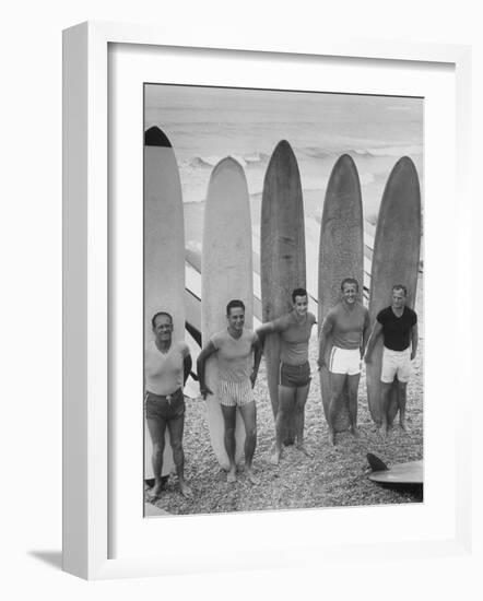 Men Surfing at Waikiki Club-null-Framed Photographic Print