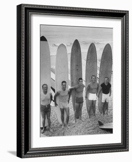 Men Surfing at Waikiki Club-null-Framed Photographic Print