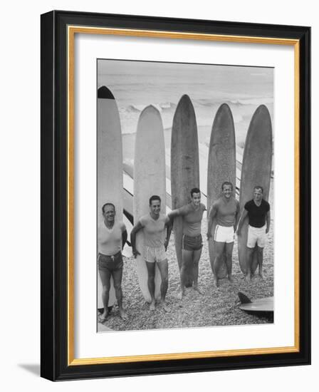 Men Surfing at Waikiki Club-null-Framed Photographic Print