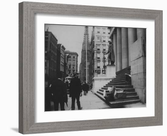 Men Walking by the Statue of George Washington on Wall St-Wallace G^ Levison-Framed Photographic Print