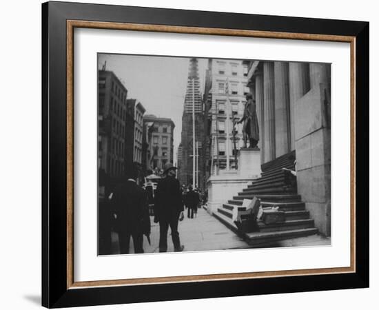 Men Walking by the Statue of George Washington on Wall St-Wallace G^ Levison-Framed Photographic Print