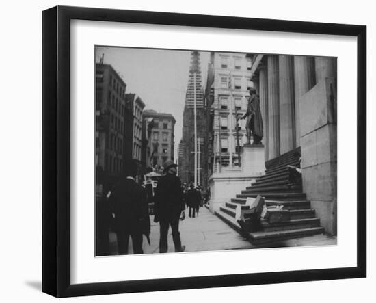 Men Walking by the Statue of George Washington on Wall St-Wallace G^ Levison-Framed Photographic Print