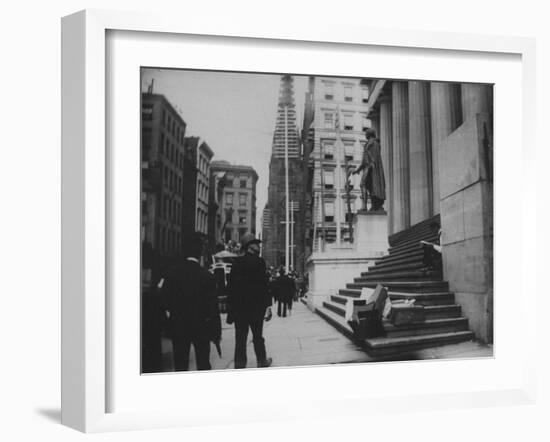 Men Walking by the Statue of George Washington on Wall St-Wallace G^ Levison-Framed Photographic Print