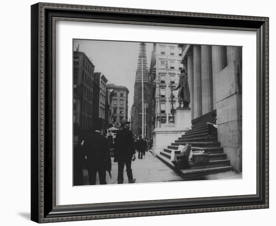 Men Walking by the Statue of George Washington on Wall St-Wallace G^ Levison-Framed Photographic Print