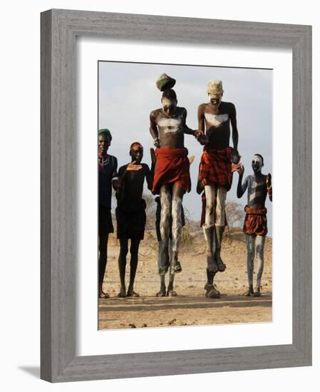 Men Wearing Traditional Body Paint in Nyangatom Village Dance, Omo River Valley, Ethiopia-Alison Jones-Framed Photographic Print