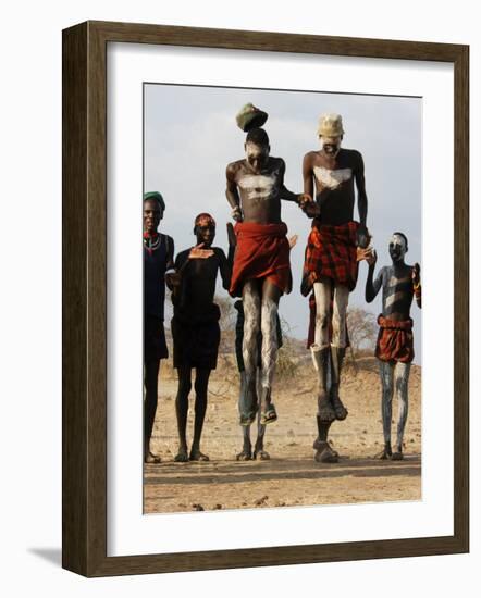 Men Wearing Traditional Body Paint in Nyangatom Village Dance, Omo River Valley, Ethiopia-Alison Jones-Framed Photographic Print