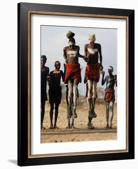 Men Wearing Traditional Body Paint in Nyangatom Village Dance, Omo River Valley, Ethiopia-Alison Jones-Framed Photographic Print