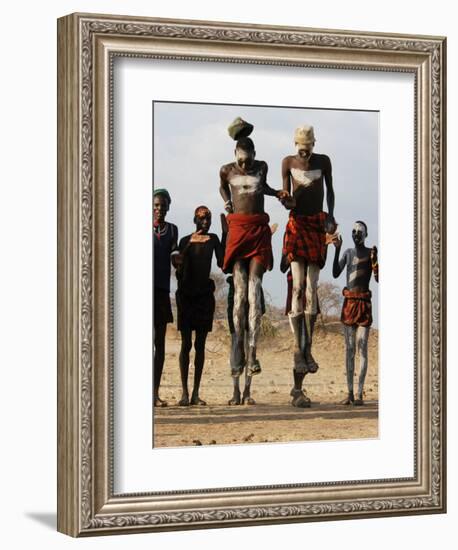 Men Wearing Traditional Body Paint in Nyangatom Village Dance, Omo River Valley, Ethiopia-Alison Jones-Framed Photographic Print