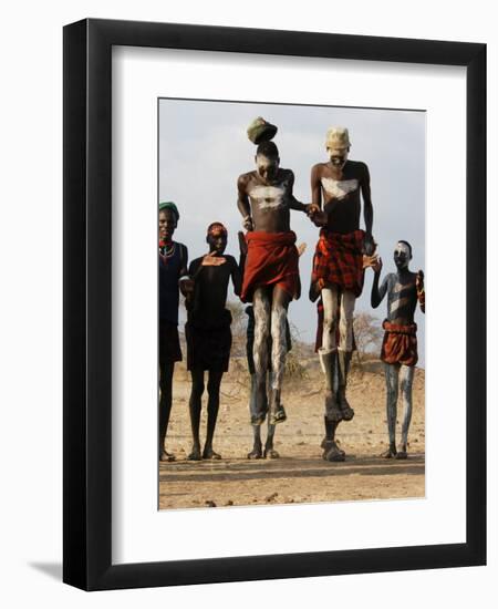 Men Wearing Traditional Body Paint in Nyangatom Village Dance, Omo River Valley, Ethiopia-Alison Jones-Framed Photographic Print