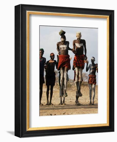 Men Wearing Traditional Body Paint in Nyangatom Village Dance, Omo River Valley, Ethiopia-Alison Jones-Framed Photographic Print