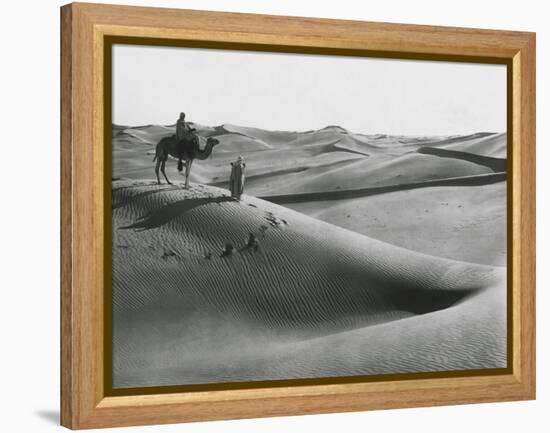 Men with Camel Traveling the Sahara Desert-null-Framed Premier Image Canvas