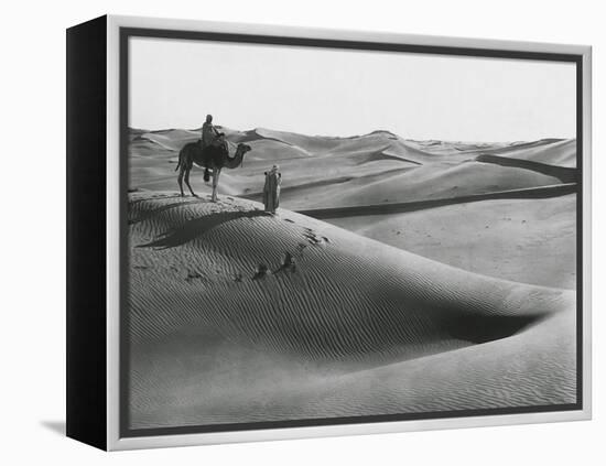Men with Camel Traveling the Sahara Desert-null-Framed Premier Image Canvas