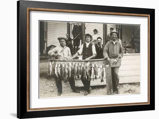 Men with Row of Caught Fish-null-Framed Art Print