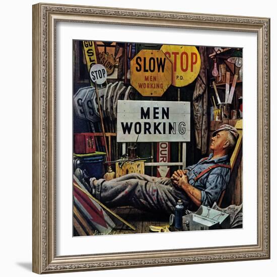 "Men Working," April 12, 1947-Stevan Dohanos-Framed Giclee Print