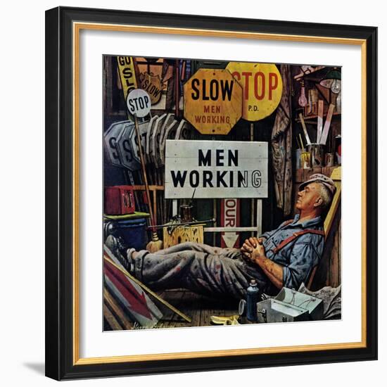 "Men Working," April 12, 1947-Stevan Dohanos-Framed Giclee Print