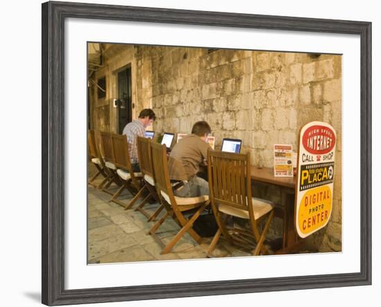 Men working at outdoor internet café, Dubrovnik, Dalmatia, Croatia-Merrill Images-Framed Photographic Print