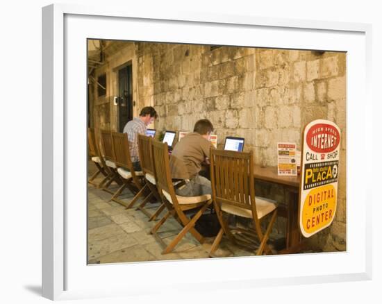 Men working at outdoor internet café, Dubrovnik, Dalmatia, Croatia-Merrill Images-Framed Photographic Print