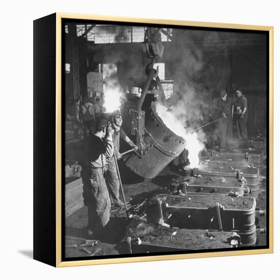 Men Working at the Iron and Steel Mill-Peter Stackpole-Framed Premier Image Canvas