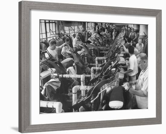 Men Working in Clothing Factory-Ralph Morse-Framed Photographic Print