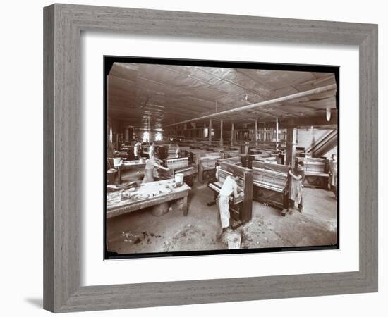 Men Working in the Harrington Piano Co. Factory, 1907-Byron Company-Framed Giclee Print