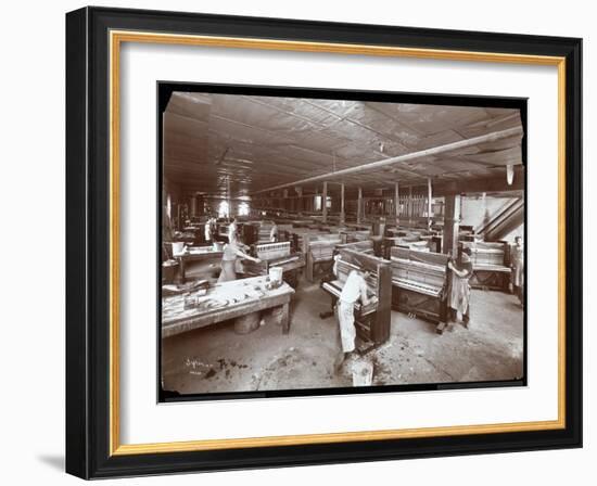 Men Working in the Harrington Piano Co. Factory, 1907-Byron Company-Framed Giclee Print