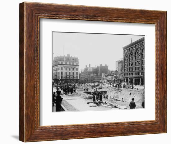 Men Working on Centre and Grand Street-null-Framed Photographic Print