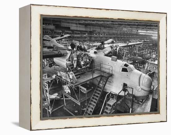 Men Working on Martin Patrol Bomber at Glenn Martin Plant-Myron Davis-Framed Premier Image Canvas