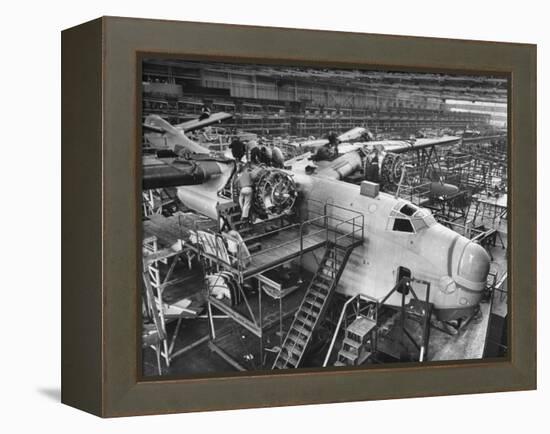 Men Working on Martin Patrol Bomber at Glenn Martin Plant-Myron Davis-Framed Premier Image Canvas