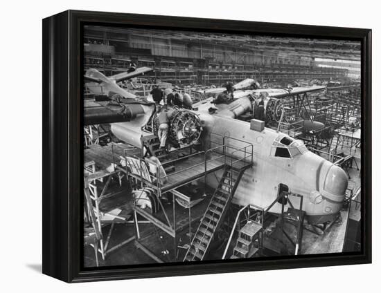 Men Working on Martin Patrol Bomber at Glenn Martin Plant-Myron Davis-Framed Premier Image Canvas