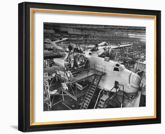 Men Working on Martin Patrol Bomber at Glenn Martin Plant-Myron Davis-Framed Premium Photographic Print